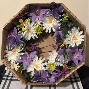 Teters Artificial Mixed Floral With Butterflies Garden/Cemetery Wreath~NIB!